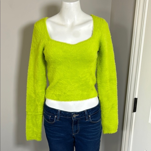 Aritzia Sunday Best Elsie Sweater Gleeful Green Sweetheart Neck Stretch Sz M - Picture 4 of 11